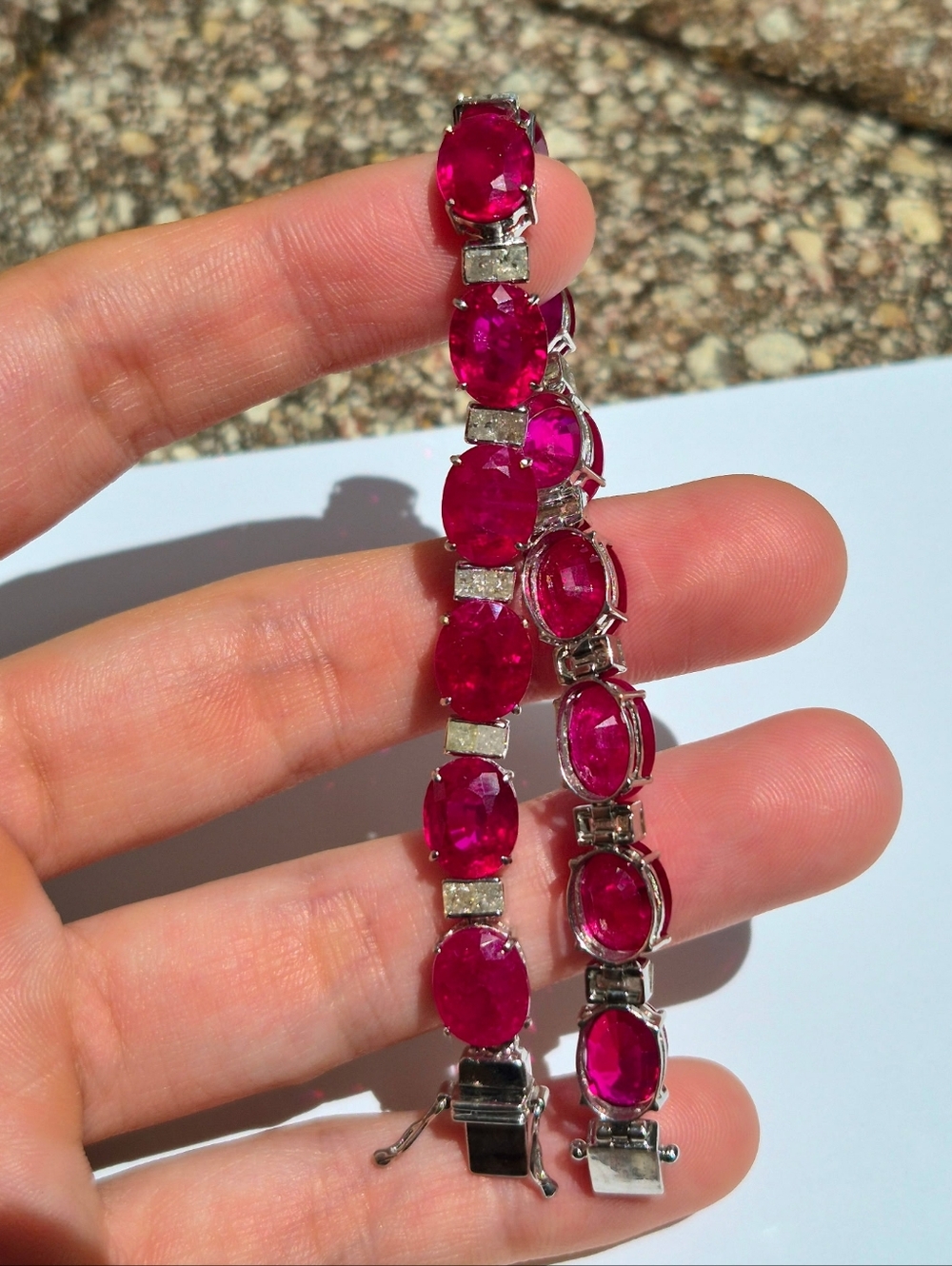 14k Gold & Natural Diamond Ruby Tennis Bracelet - Picture 2 of 8
